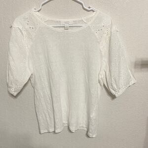 Charter Club White Eyelet Sleeve Blouse